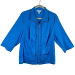 cj banks 100% Cotton Bright Blue Ruffled Full Zip Lightweight Jacket Size 1X Photo 0