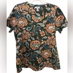 Denim & company Floral Paisley Navy and Orange Tee shirt NWOT Size L Photo 0