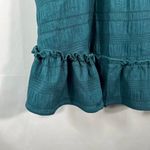 Emery Rose Teal Blue Short Sleeve Striped Textured Ruffle Hem Plus Size Blouse Photo 3