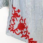 Westport  Womens Blouse‎ Sz 2X Blue White Stripe Embroidered Boho Peasant Coastal Photo 3