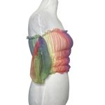Lirika Matoshi Off Shoulder Rainbow Sheer Puff Sleeve Top Women’s Size Small Pink Photo 2