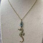 Catherine Popesco Blue Stone Seahorse Animal Pendant Necklace France Gold Tone Photo 6