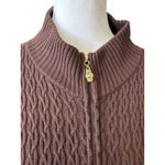 St. John Collection  Brown Cable Knit 100% Wool Zip Front‎ Cardigan Short Sleeve Photo 1