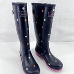 Joules Womens WellyPrint Navy Blue with Polka Dots Rubber Wellington Boots 6 Photo 0