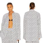 Balenciaga Micro Brand Print Cotton Blouse White Black Logo Button Down Photo 0