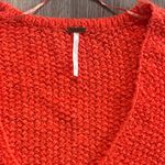 Free People  V-Neck Sweater in Red Orange Coco Chunky knit Photo 5