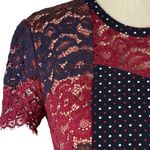 French Connection  SZ 6 Phoebe Dress Mix-Lace Polka Dot Round Neck Pleated Mini Photo 2