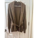 Bruno Magli Merino Wool Ribbed Belted Shawl Cardigan Women's M TAN Size M Photo 2