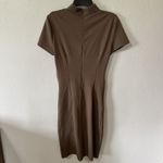 Pana High Mock Neck Ruched Front Knee Length Dress Brown Contemporary Minimal Size 2 Photo 2