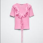 ZARA NWT RUFFLED RIBBED T-SHIRT PINK Photo 1