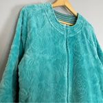 Fleece Robe Housecoat Women Teal Floral Zip Photo 3