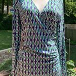 BODEN Green Blue Print Jersey Knit Long Sleeves ELODIE Wrap Shirt Top Size 10 Photo 0