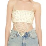 Forever 21 Beige Cream Tan Sequin Sweater-Knit Cami Crop Too Festival Fishnet Photo 0