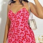 ZARA pink red floral print ruched party body on mini dress Photo 0