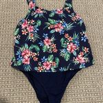Lands' End Bathing Suit Womens 12 Swim One Piece Navy Blue Floral Built In Bra Photo 1