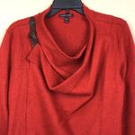 Eileen Fisher Women’s Wool Wrap Front Leather Trim Shoulder Buckle Sweater Photo 1