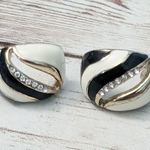 Vintage Stud Earrings For Pierced Ears Cream, Black, Clear Gem Black Photo 2