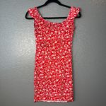 Papaya  Red & White Floral Ruched Mini Dress - Size Medium Photo 2