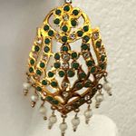 Hyderabadi jadau Earrings in green and pearl Indian jewelry Photo 2