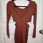 Open Edit Rust Cut Out Side Ribbed Long Sleeve Dress Photo 3