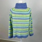 Carolyn Taylor  Blue & Green Striped Turtleneck Sweater Size Large Photo 4
