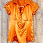 ZARA Basic Size XS Satin Orange V-Neck Top with Short Cap Sleeves 1/2 bu… Photo 1