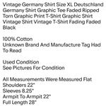 Vintage Germany Shirt Size XL Deutschland Germany Shirt Graphic Tee Faded Ripped Torn Unisex Black Photo 1