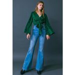 Flying Tomato Green Tie-Front Blouse Large Photo 1