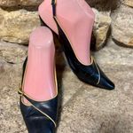 Max Mara Navy w/Bone Patent Leather Trim Low Kitten Heel Slingback Pumps 37.5/7 Photo 0