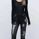ZARA The Bleached Mid Rise Slim Straight Leg Denim Jean 6 Black White #3924 Photo 10
