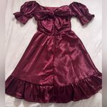 Elegant Burgundy Satin Bow Dress Red Photo 2