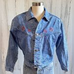 Vintage Cropped Embroidered Denim Jacket Southwestern Boho Medium Blue Photo 8