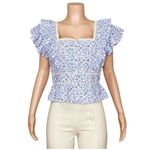 PINK CITY PRINTS Emilee Top, Cornflower Dahlia, Medium Blue Photo 4
