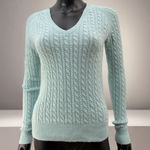 Ann Taylor  100% Cashmere Cable Knit V-Neck Sweater Women's S Mint Green Photo 0