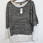 Chelsea & Theodore Sweater Grey Size L White Layered Top Semi Sheer Hem Black Size L Photo 0