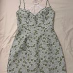 Green Floral Jacquard Halter Dress with Lace Hem Size L Photo 1