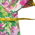 Pleione Green Pink Floral Blouse Ruched Short Sleeves Medium Garden Flower Roses Photo 6