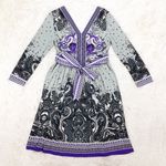 ECI Grey Purple Printed 3/4 Sleeves Empire Waist Stretchy Dress Size Small Photo 1
