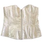 White Satin Zip Up Corset Sz XL Boning Printed Lace Up Ribbon Back Waist Nipper Photo 0