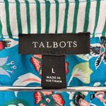 Talbots  Bright Blue Floral Popover Jacobean Floral Paisley Spring Casual Size L‎ Photo 8