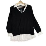Adrianna Papell NWT Womens Black White Twofer Sweater Collared Long Sleeve Sz M Photo 0