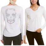 Zadig & Voltaire Women’s Tunisien Skull Strass Beaded Henley White Cotton Top Photo 3