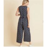 Marine layer NWT  Holli Sleeveless Jumpsuit Blue Cherry Print Pockets Tie Belt XS Photo 1