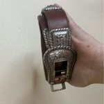 Justin Boots Vtg JUSTIN Leather Top Grain Western Belt Silver Square Concho 545BD Brown 36 Photo 3