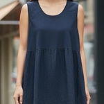 Flax Top 100% Linen Sleeveless Navy SZ LG Boho Whimsey Goth Fairy Casual Boho Photo 0