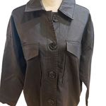 OAT New York Women's Black Faux Leather Shirt Jacket Size S Long Sleeve Photo 2