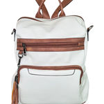 Convertible Backpack Shoulder Bag Satchel Purse White Brown Vegan Leather Photo 0