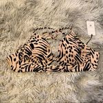 Shade & Shore  Women’s Longline Cut Out Bikini Top Size 36B Beige Animal Print Photo 1