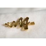 Monet Vintage  Stamped Zig Zag Gold Tone Clear Rhinestone Christmas Tree Brooch Photo 2