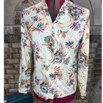 Blouse floral 1970s button up orange green pink bright Size M Photo 0